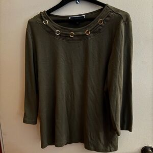 Karen Scott Green Boxy 3/4 Sleeve Embellished Blouse